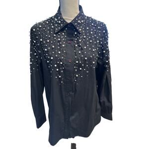Women’s Quacker Factory Black Button Down Embellished Dress Shirt. Size Medium
